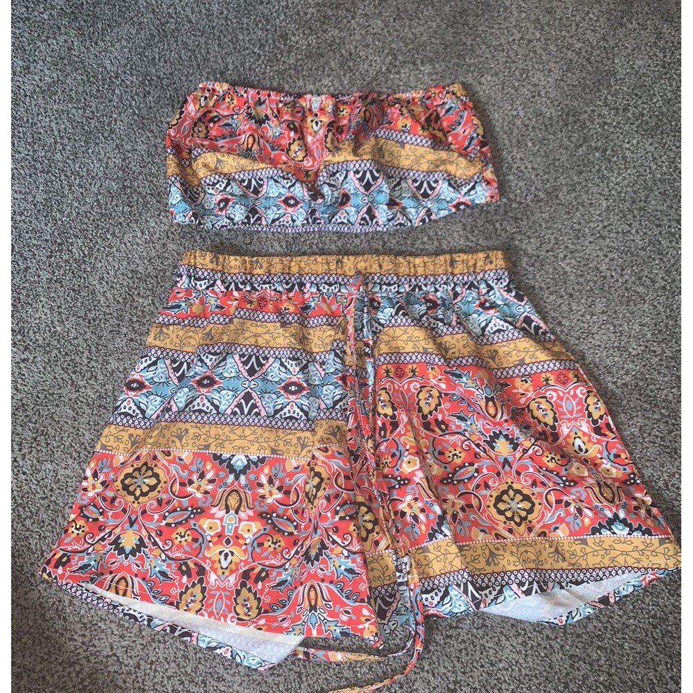SHEIN Multi Print Tube Shorts Two Pc Set Size XS